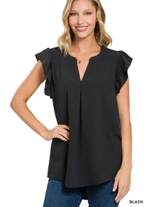 Woven Air Flow Ruffle Sleeve Top