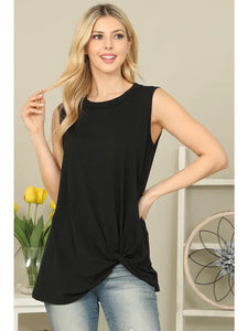 SOLID Sleeveless Front Twist Top