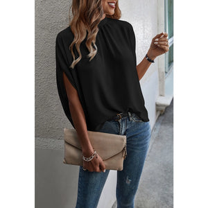 Mock Neck Cape Sleeve Short Sleeve Loose Top