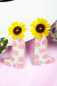 Viola Sunflower Rodeo Pink Boot Seed Bead Earrings