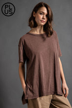 Load image into Gallery viewer, PLUS SIZE MINERAL WASHED SHORT SLEEVE TOP WITH SIDE SLIT BY RAE MODE
