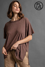 Load image into Gallery viewer, PLUS SIZE MINERAL WASHED SHORT SLEEVE TOP WITH SIDE SLIT BY RAE MODE
