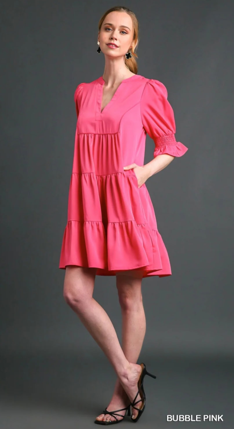 Summer Bubble--Umgee--Tiered Dress--Bubble Pink