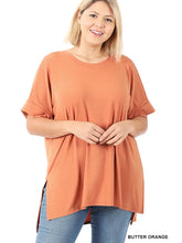 Load image into Gallery viewer, Plus Size Round Neck Side Slit High-Low Tunic
