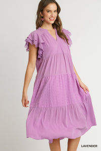 Umgee--Eyelet Detial Tiered Midi Dress--Lavender