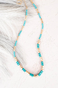 Crystal Avenue Turquoise and Goldtone Cube Beaded Necklace