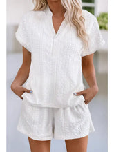 Load image into Gallery viewer, Eyelets V-Neck Blouse and Pockets Shorts Set
