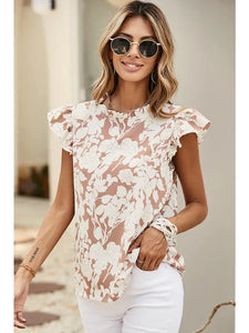 Floral Print Ruffle Short Sleeve Blouse