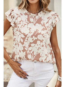 Floral Print Ruffle Short Sleeve Blouse