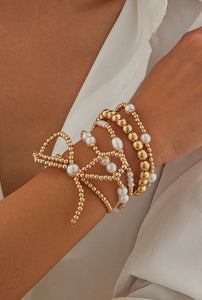 Bow Knot Pearl Beaded Multi Layered Bracelet Set
