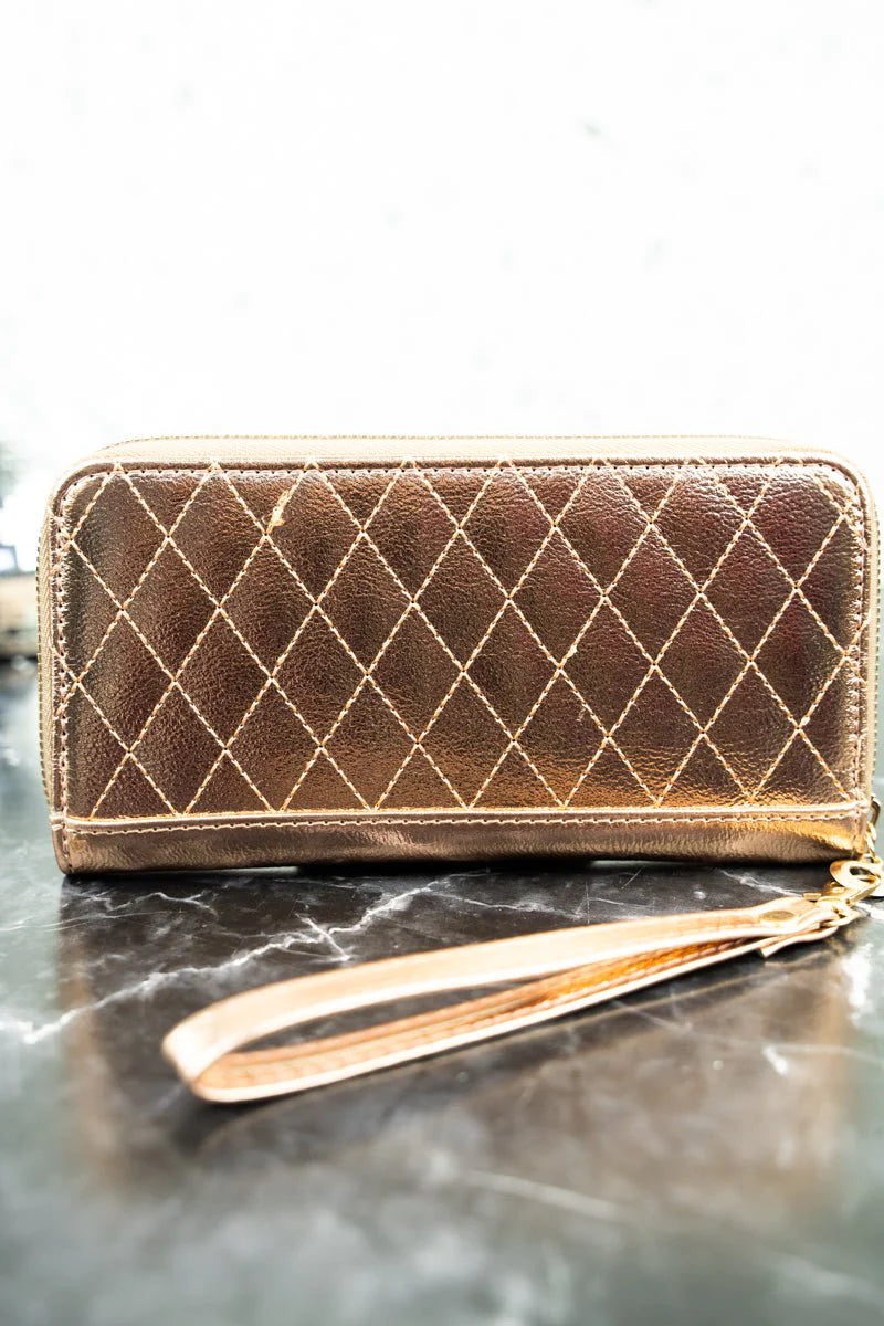 TAYTUM ROSE GOLD QUILTED WRISTLET WALLET