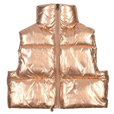 Simply Southern Cropped Puffer Vest for Women in Metallic Black