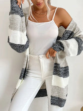 Load image into Gallery viewer, Gray Color Block Long Sleeve Knit Cardigan
