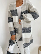 Load image into Gallery viewer, Gray Color Block Long Sleeve Knit Cardigan
