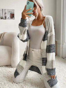 Gray Color Block Long Sleeve Knit Cardigan