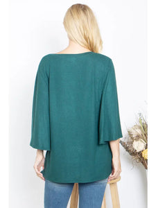 BOAT Neck Wide Sleeve Brushed Hacci Top--Hunter Green