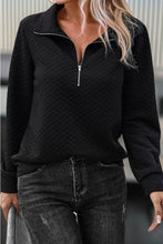 Load image into Gallery viewer, Solid Half Zipper Quilted Pullover Sweatshirt--Black
