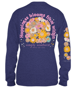 Simply Southern Long Sleeve Tee--Happiness--Denim Heather