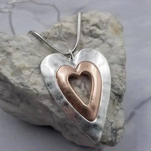 Long Chain--Two Toned Heart Necklace