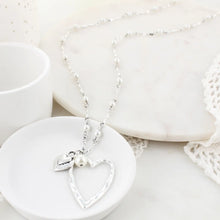 Load image into Gallery viewer, 35&quot; Silver Heart &amp; Pearl Necklace
