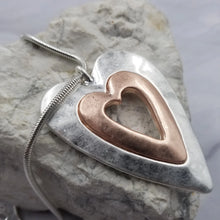 Load image into Gallery viewer, Long Chain--Two Toned Heart Necklace
