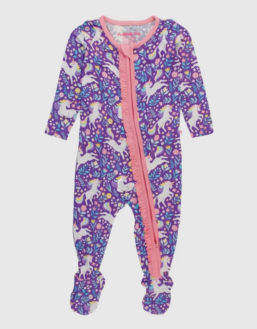 Unicorn Meadow Bamboo Footed Ruffle Pajama