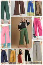 Load image into Gallery viewer, Umgee Linen Blend-Wide Leg Pant with Elastic Waist, Pockets, and Frayed Hem
