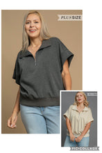 Load image into Gallery viewer, UMGEE Plus Size Lexe Knit Half Zip Short Sleeve Sweat Shirt
