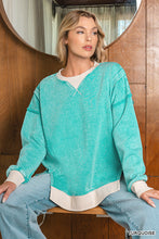Load image into Gallery viewer, Fleece Acid Washed Contrast Trim Pullover--Turquoise
