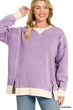 Load image into Gallery viewer, Fleece Acid Washed Contrast Trim Pullover--Lavender
