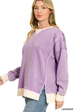 Load image into Gallery viewer, Fleece Acid Washed Contrast Trim Pullover--Lavender

