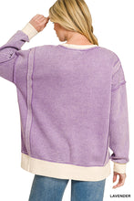 Load image into Gallery viewer, Fleece Acid Washed Contrast Trim Pullover--Lavender
