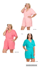 Load image into Gallery viewer, Plus Drop Shoulder V Neck Romper With Pockets
