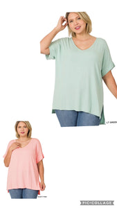 Plus Size Real Modal Short Sleeve V-Neck Top