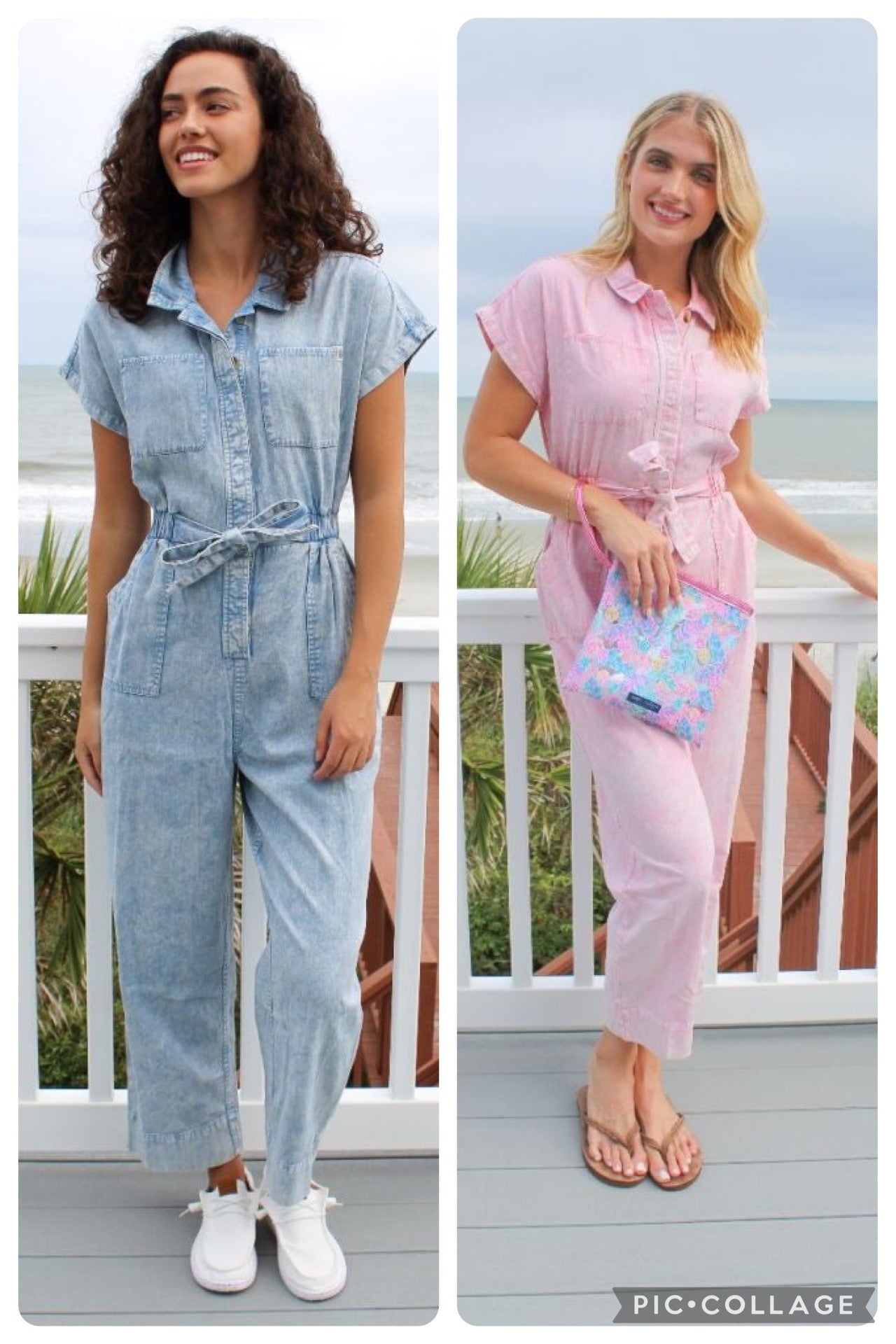 Denim jumpsuit pink shops boutique