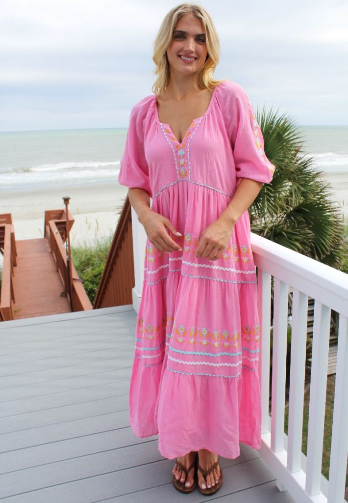 Simply Southern Embellished Maxi Dress--Pink