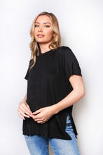 Load image into Gallery viewer, Women&#39;s Short Sleeve Round Neck Side Slit Top - Black
