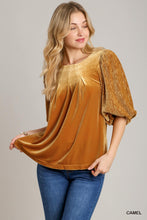 Load image into Gallery viewer, Umgee--Camel (Gold) Balloon Sleeve Velvet Top
