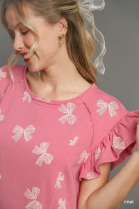 Umgee--Ribbon and Bows--Pink Ribbon Print Dress