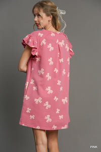 Umgee--Ribbon and Bows--Pink Ribbon Print Dress