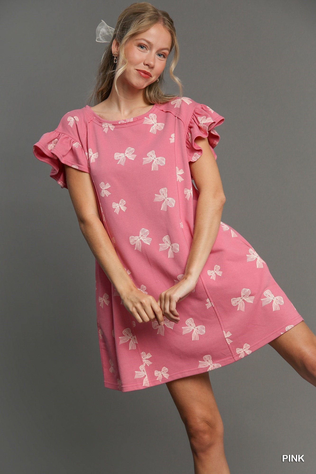 Umgee--Ribbon and Bows--Pink Ribbon Print Dress Lilly Abigails Boutique Umgee--Ribbon and Bows--Pink Ribbon Print Dress Lilly Abigails Boutique