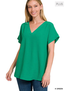 Plus Size Woven Airflow V-Neck Hi-Low Hem Top