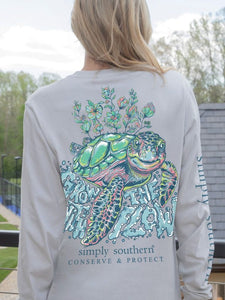 Simply Southern Long Sleeve Turtle Tracking Tee--Grow--Whitewtr