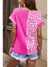 Load image into Gallery viewer, Rose Half Leopard Patchwork Short Sleeves Top
