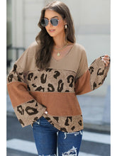 Load image into Gallery viewer, Leopard Colorblock Patchwork V-Neck Loose Sleeve Knit Top
