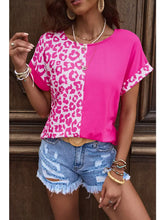 Load image into Gallery viewer, Rose Half Leopard Patchwork Short Sleeves Top
