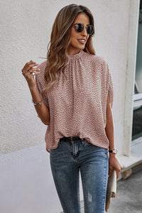 Mock Neck Cape Sleeve Short Sleeve Loose Top