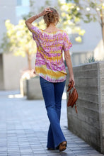 Load image into Gallery viewer, Woven Wool Dobby Printed Rolled Sleeve V-Neck Top
