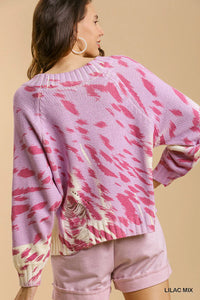 Umgee Lightweight Animal Print Distressed Sweater