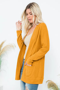 Cozy Waffle Pocket Cardigan--Mustard